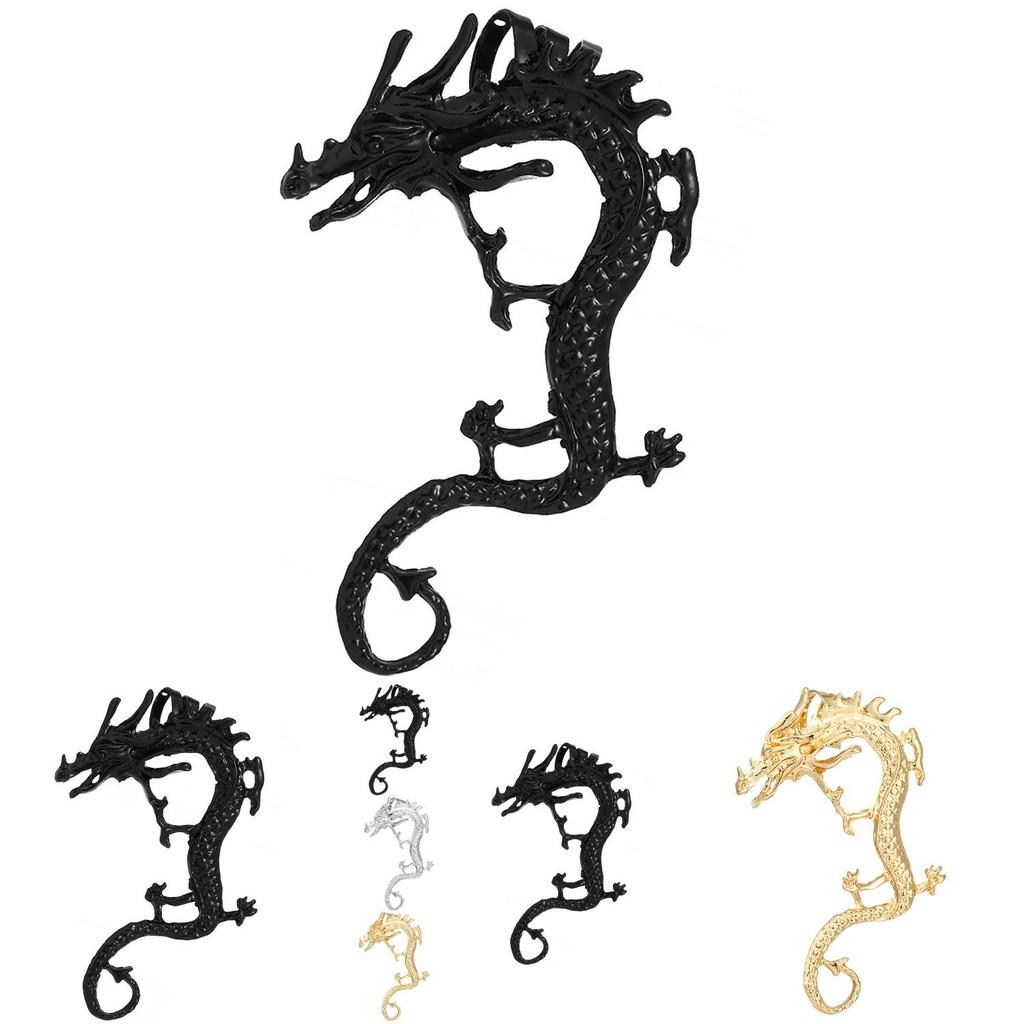 Exquisite Gold Silver Black Dragon Earrings Trendy Animal Zodiac Alloy Ear Jewelry