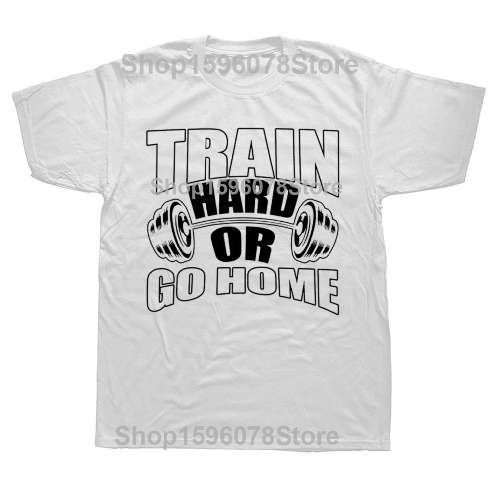 Rolig Träna Hårt Eller Gå Hem Gyms Träningsbomulls-T-shirts Herr Dammode Casual T-shirt Lös Oversized Streetwear T-shirt
