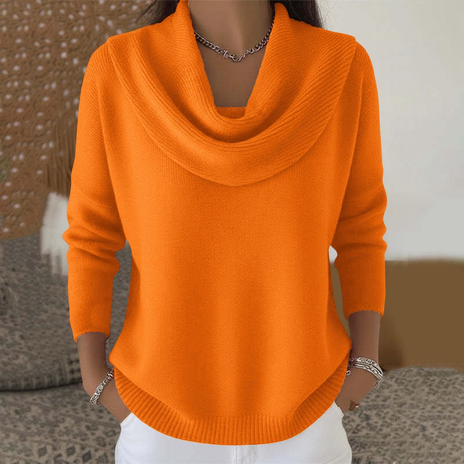 

Women s Casual And Fashionable Round Neck Long Sleeved Knitted Solid Color Top Sweater S шафрановий