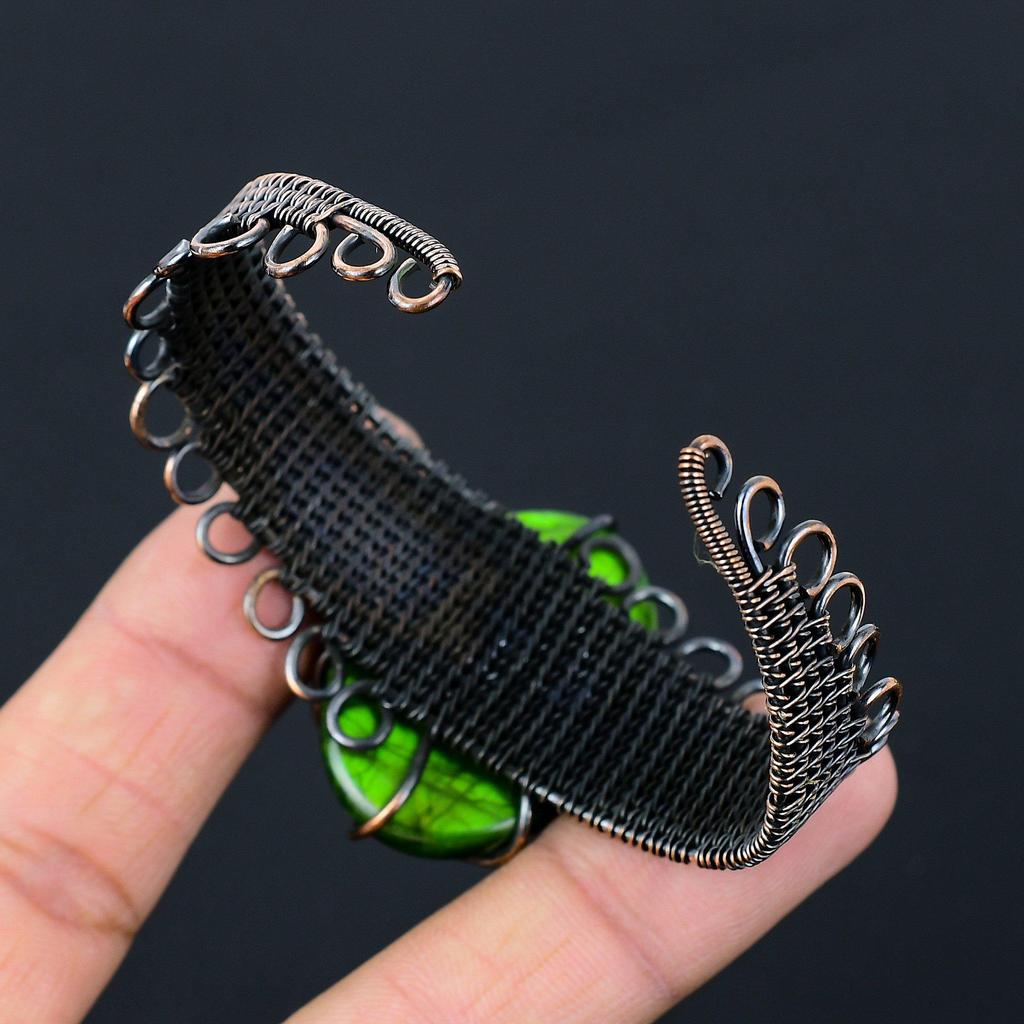 Zelený bleskový labradoritový drahokam z čistého medeného drôtu ručne vyrábaná manžeta/náramok