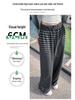 Women's Retro Grey Striped Wide-Leg Pants, Elastic Waist with Drawstring - High Waist, Loose Fit, Spring/Summer 2026 Collection.