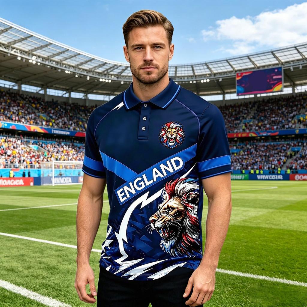 Klassiek Heren Poloshirt Voetbalshirt met Bedrukt Engeland Embleem en Badge Ontwerp Geschikt voor Casual en Sportkleding