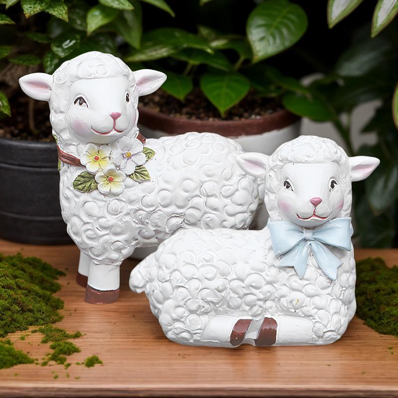 1Pair  Animal Sheep Figurine Dollhouse Mini Ornaments Statue Lamb Toys Fairy Garden Home Decor Terrarium Statues Accessories