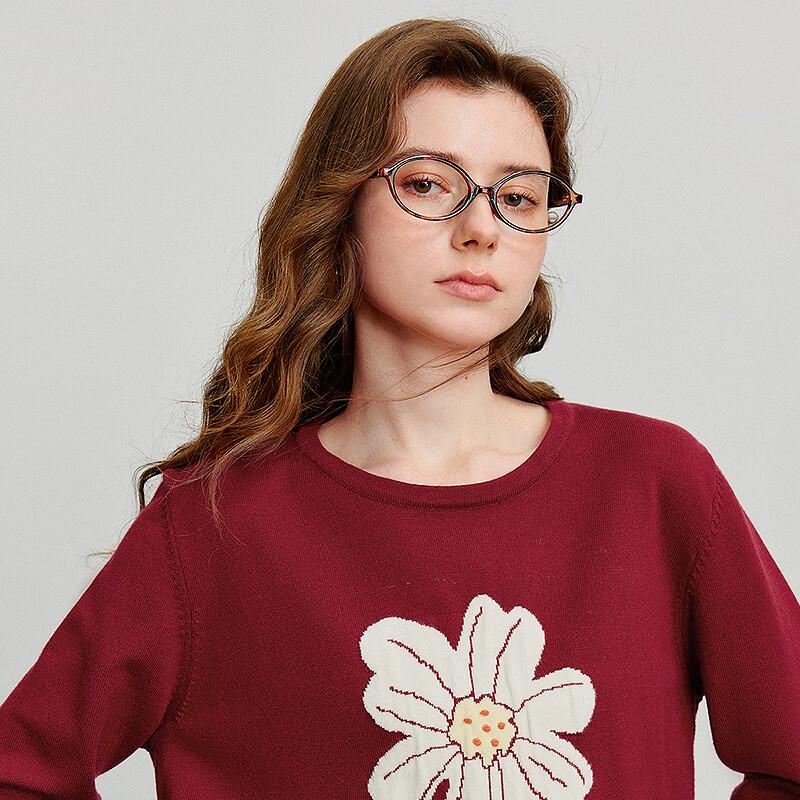 Chuyu Women's Colorblock Botanical Jacquard Knit Top