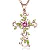 Flower Cross Pendant Necklace Earrings Jewelry Set for Women Gifts
