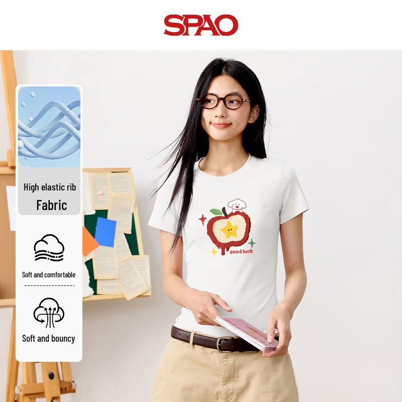 SPAO Women's Apple Print Short Sleeve T-Shirt