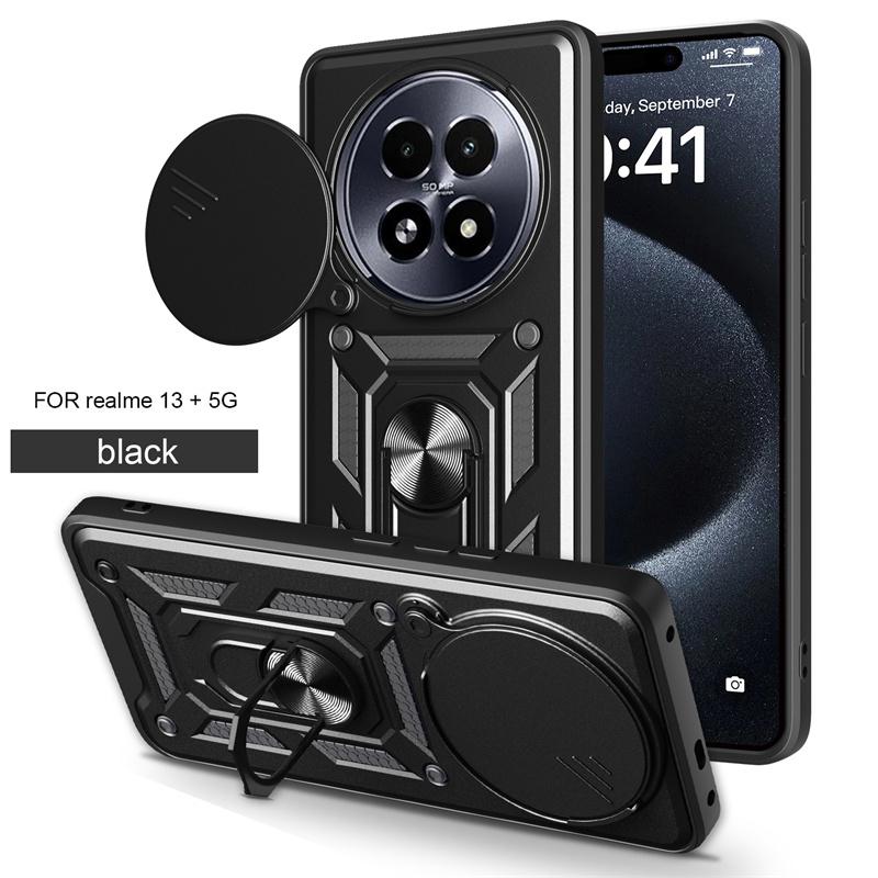 For Realme 13+ 5G Case Slide Lens Camera Armor Phone Cases For OPPO Realme 13 Plus 5G RMX5002 Magnetic Ring Holder Back Cover
