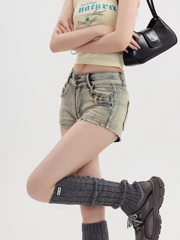 Short en Denim pour femmes, Sexy, taille basse, élastique, Slim, Rivet, Vintage, bleu, Super court, pantalon polyvalent Y2k, été