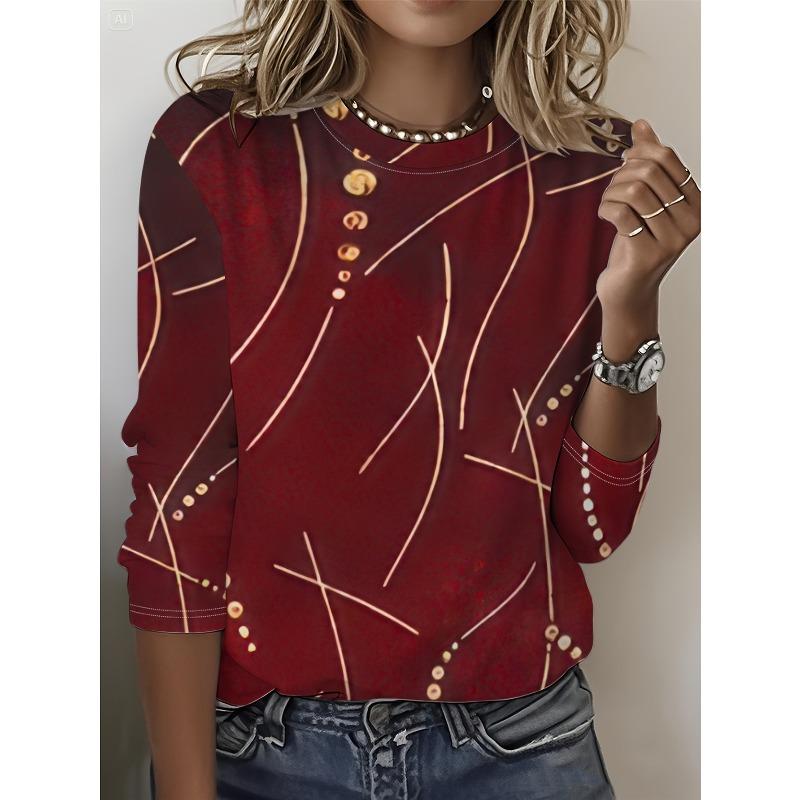 

3D Топ с принтом пэчворк в богемном стиле, повседневные женские футболки с длинным рукавом - Мягкая полиэстеровая ткань средней эластичности, одежда для весны и осени, свободного кроя 5XL