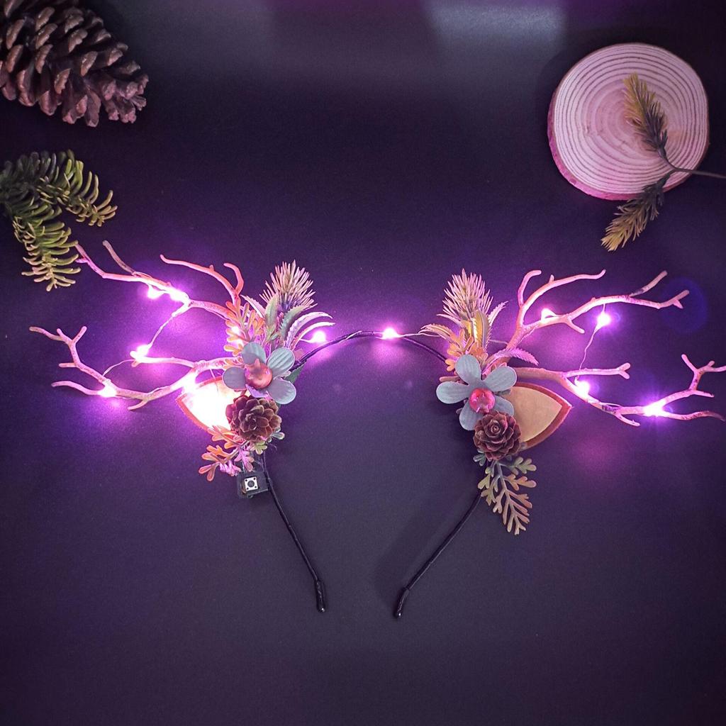 Glowing Reindeer Berry Antler Headband for Christmas & Halloween Parties