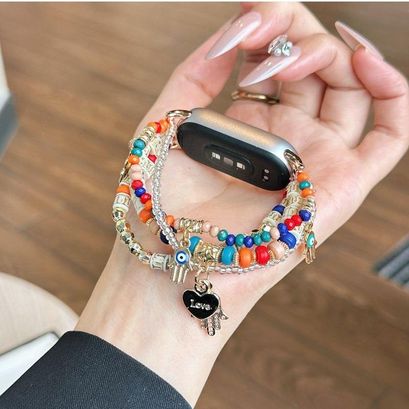 Beaded Watch Bands for Mi Band 8 9 10 Repleacement Watch Straps for Mi 8Pro 9Pro Wristband Elastic Redmi Watch 4 5 6 Correas 3