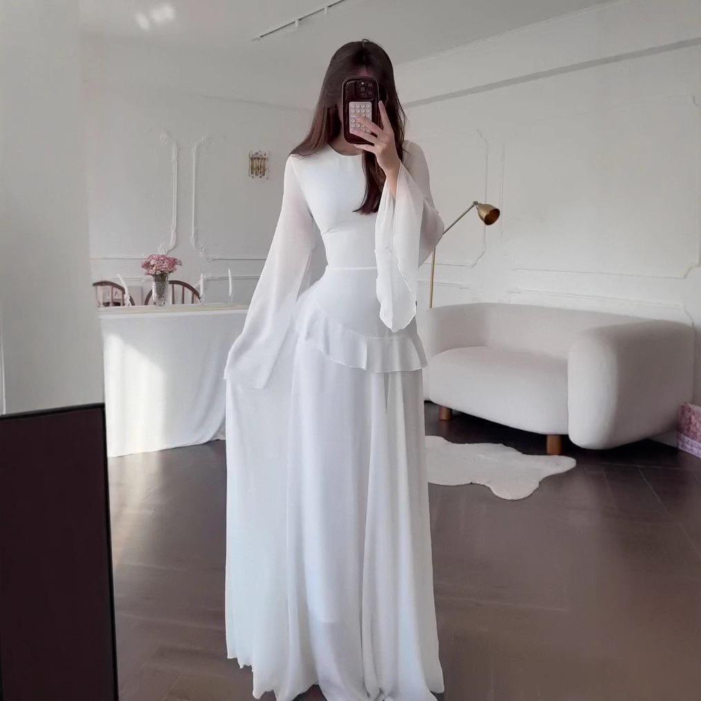 

2025 Spring Elegant Long Sleeve Slim Fit Dress for Women XL білий