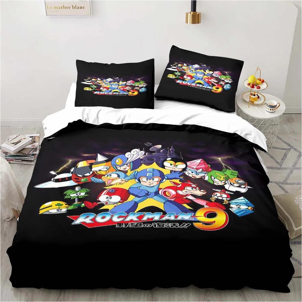 Mega Man X Dive Bedding Set,Rock Man Duvet Cover 3D Print Quilt Cover Pillowcase Single Double Size Boys Girls Birthday Gift