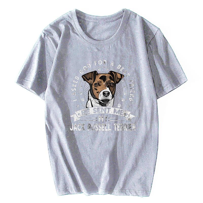 Grunge Style Jack Russell Terrier T-Shirt Herren Kurzarm Lässig Hunde-Freund T-Shirt Distressed Print Baumwoll-Tee Harajuku Geschenk