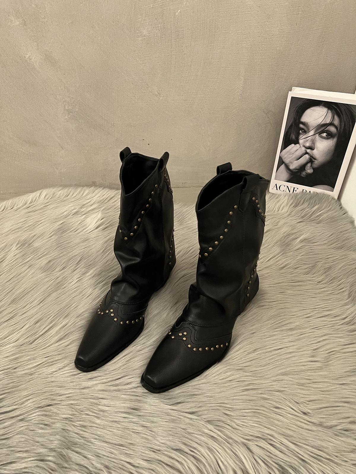 Винтажные Ботинки Коричневые V-Mat Ботинки Martin Модные Западные Ковбойские Ботинки Заклепанные Челси Брючные Ботинки Сигаретные Ботинки Короткие Ботинки 40 чёрный 3890₽