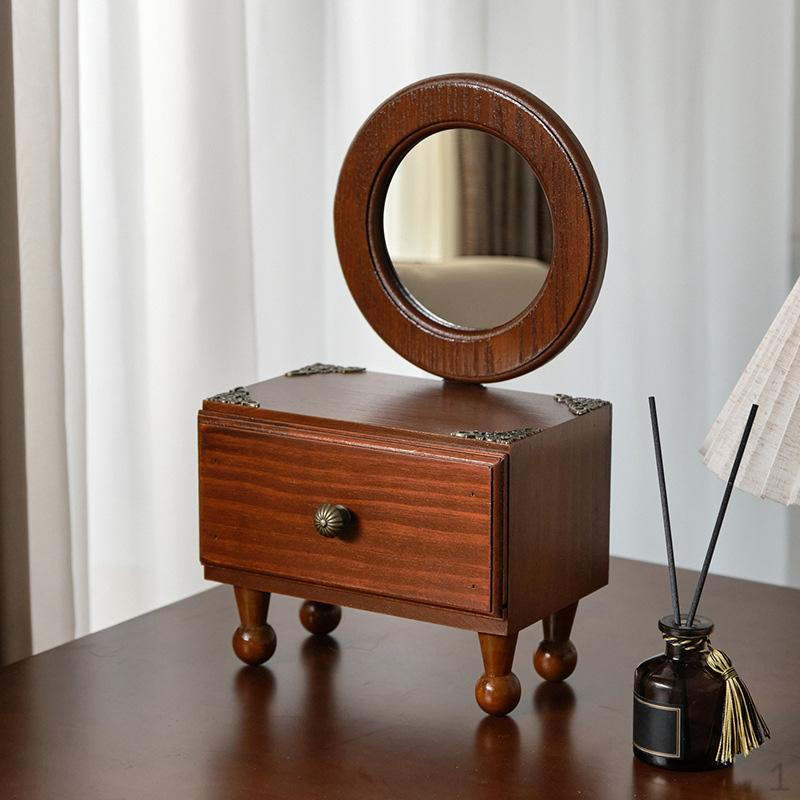 

Настольное зеркало для ванной комнаты, столешница для бритья, деревянный стол для макияжа на Рождество Round