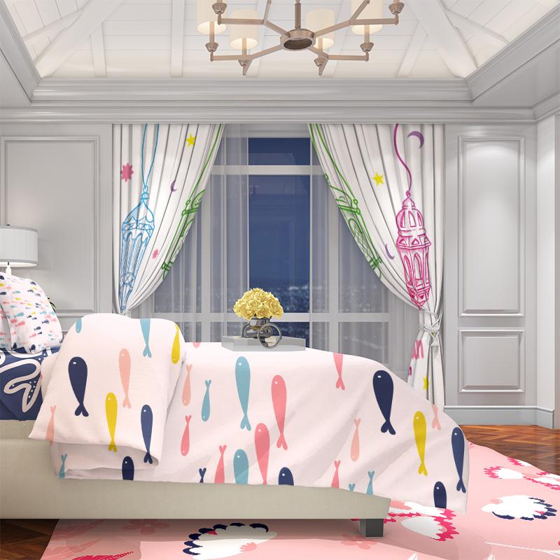 2PCS- Ramadan - Lantern - Printed curtain - Polyester material, suitable for bedroom, living room, study