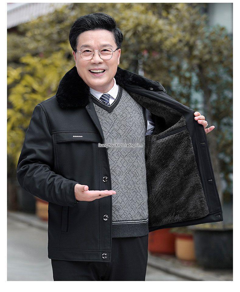 Men's Thick Warm Fleece-Lined Jacket, Short Cotton-Padded Coat for Autumn/Winter, Ideal for Middle-Aged and Elderly Dads.