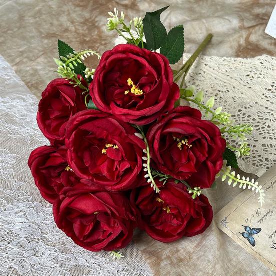 Artificial Rose Bouquet 7 Head Realistic Fake Flower Home Office Wedding Party Table Centerpiece