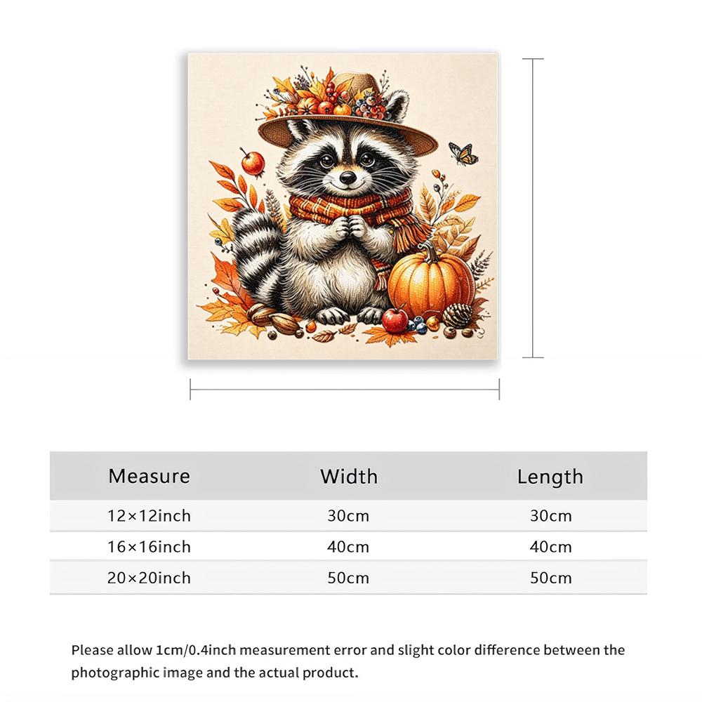 5D Diamond Painting Cute Raccoon with Pumpkin Fall Leaves Diamond Art DIY Craft Home Wall Decor Autumn Animal Rhinestone Kit