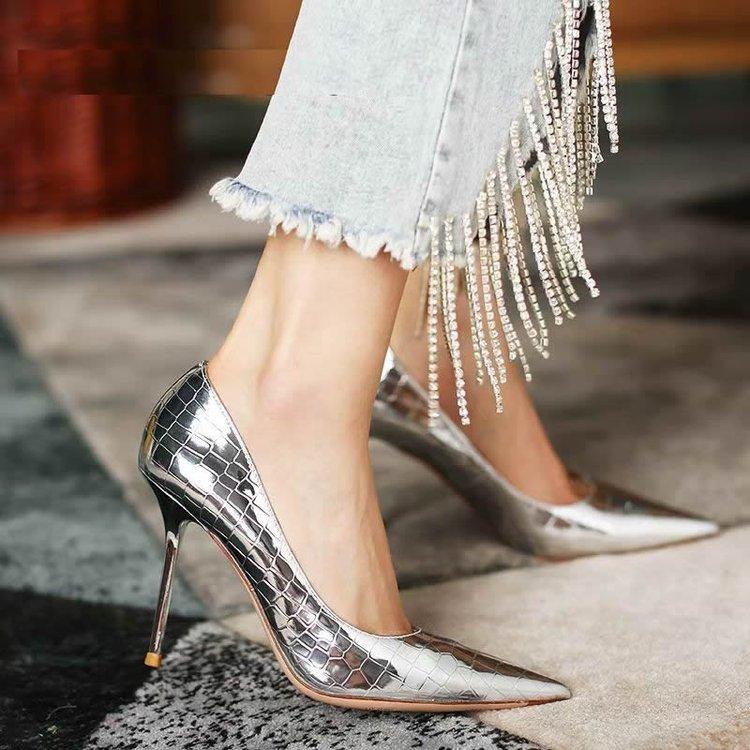 Large Size Banquet High Heels For Women 9CM Textured Pointed Toe Women's Shoes