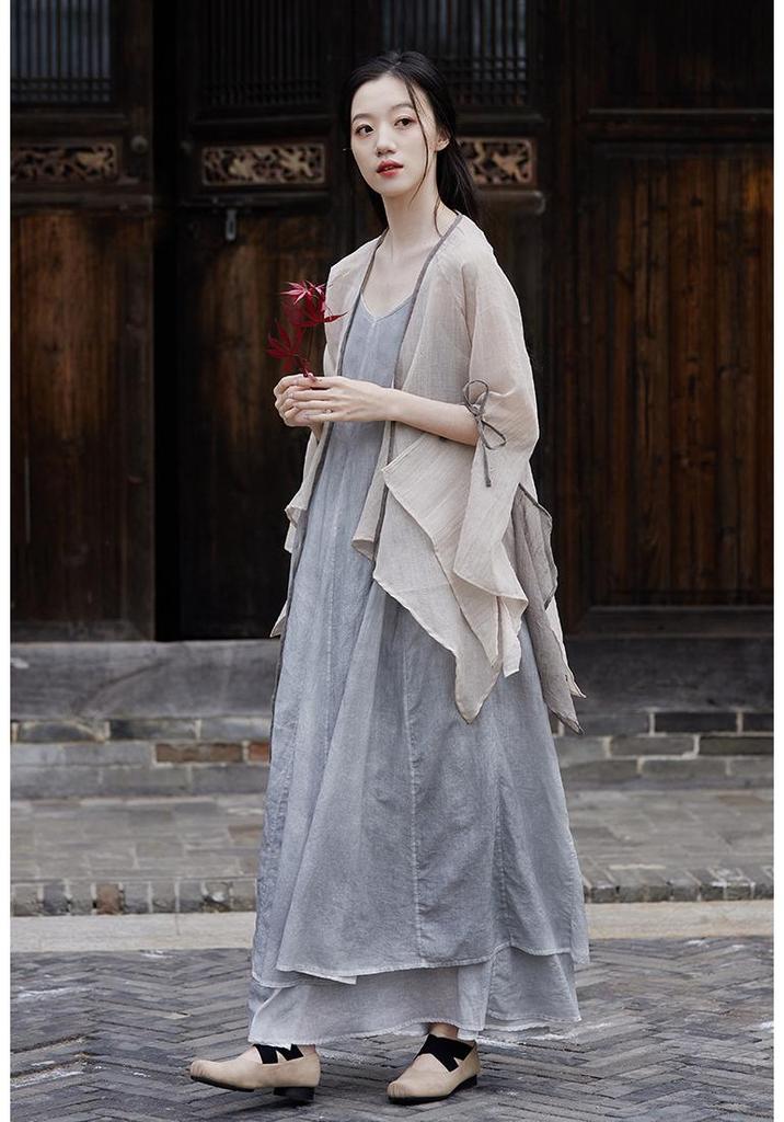 2025 Summer Dark Silent Willow Patchwork Camisole Dress with Large Hem