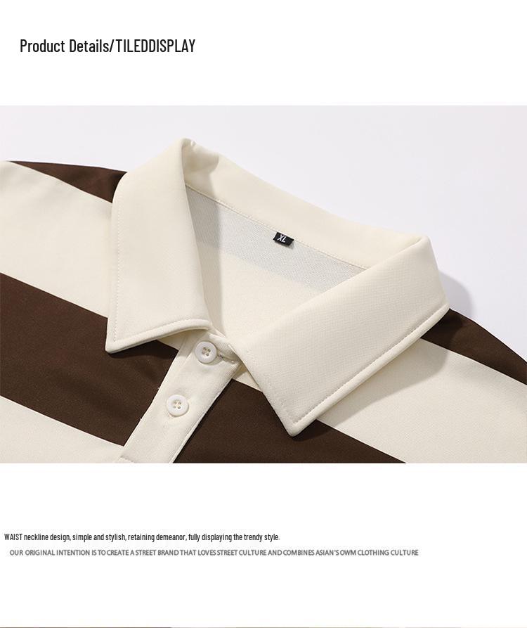 2025 Spring & Fall Trendy Loose Striped Double Pique Sweatshirt Unisex Hong Kong Style