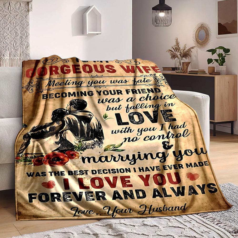

1pc Love Quotes for Wife Blanket - Perfect Gift for Birthdays, Christmas & Halloween- Soft, Warm & Versatile yy250909175 75x90cm