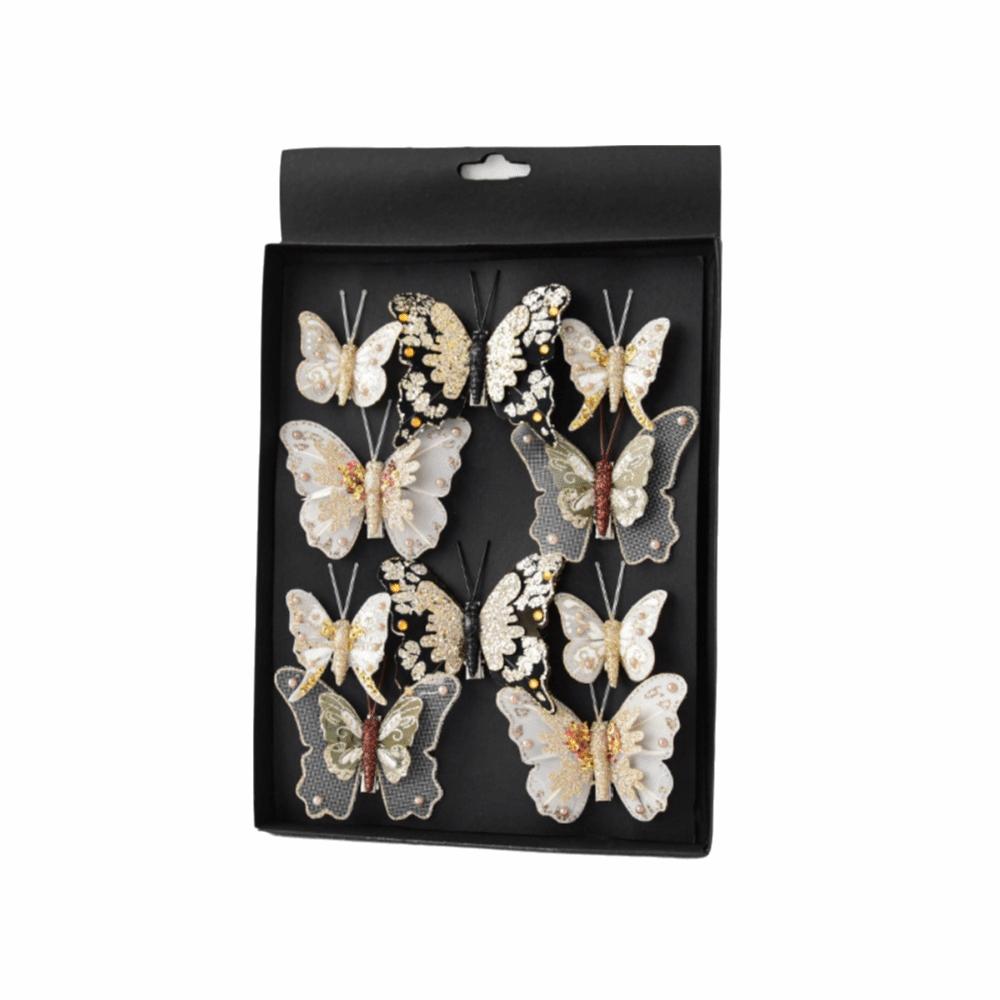 10PCS Multicolor Christmas Ornament Gold Powder with Clip Glitter Hollow Shopwindow Christmas Tree Decoration Party Supplies