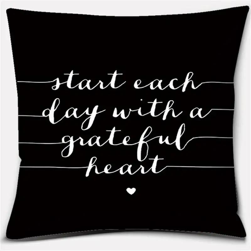 Black and White English Sentence Series Printed Square Home Decor Pillow Cover Car Sofa Cushion