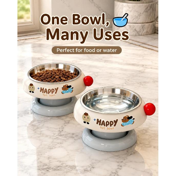 Stainless Steel Elevated Cat Dog Bowl Detachable Anti-Tip Pet Feeding Bowl Cute Food Water Bowl with Neck Support