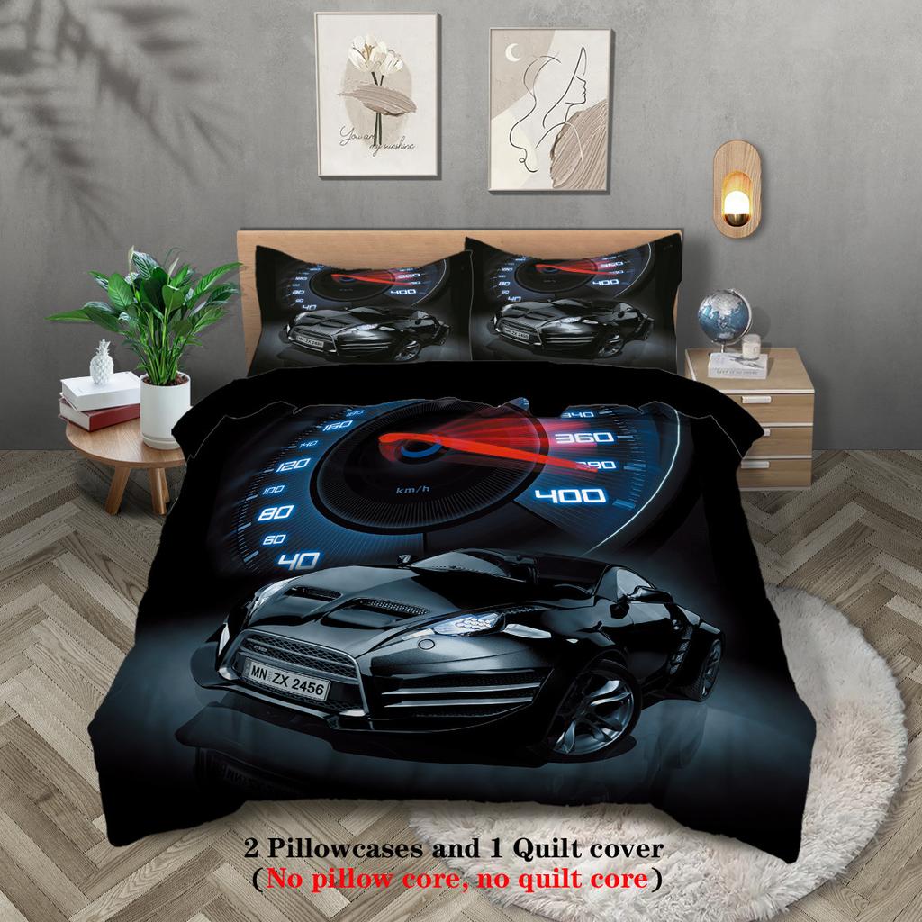 Racing Pattern Digital Printing Quilt Cover Three-Piece Youth Bedding Bedroom Decoration