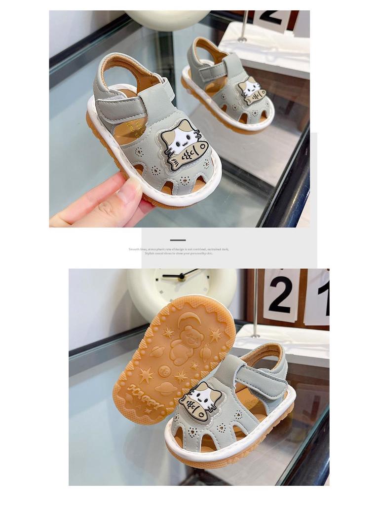 Infant Summer Sandals: Non-Slip Soft Sole, Closed Toe, Cartoon Design, Light-Up Squeaky Shoes