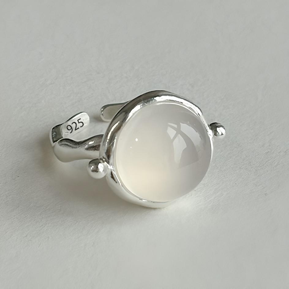PANJBJ Anello Geometrico in Argento Sterling 925 con Giada di Hotan per Donna Ragazza Regolabile Gioielli Delicati Retrò Regalo di Compleanno Dropshipping