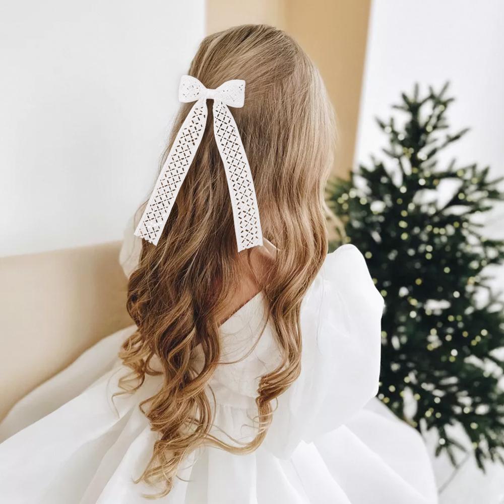 20Pcs/lot random long tail lace bowknot hair clips girls ponytail hair gripes sweet women fresh wedding dress boutique barrette