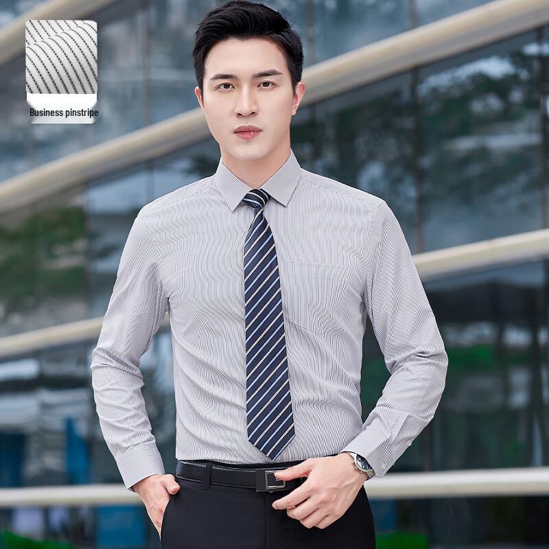 Unisex Fine Striped Long Sleeve Business Shirt