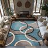 Blue Gray Circle Pattern Rug, Scandinavian Non-Slip Carpet, Modern Living Room Mat with Geometric Design for Home Decor
