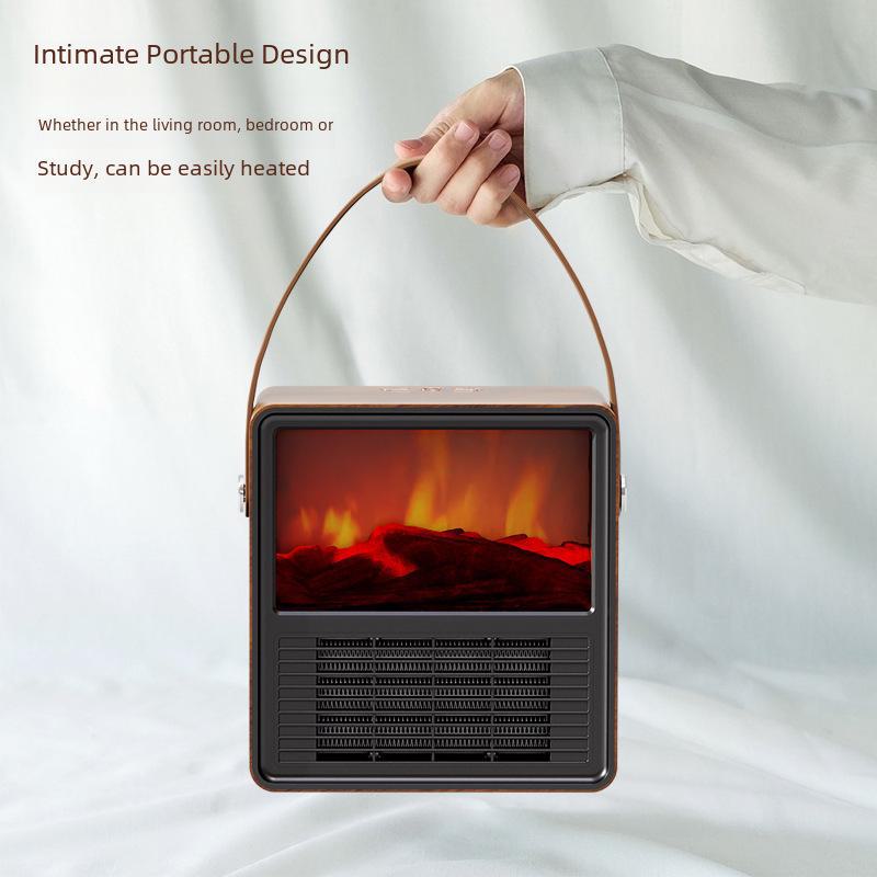 Portable Wood Grain Electric Fireplace Heater with Simulated Flame
