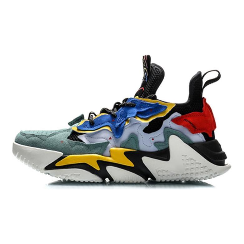 Li Ning Qianhangce Slip Resistant Coverage Low top Vintage Basketball Shoes Men's Gray Aqua Green AGLQ075-1