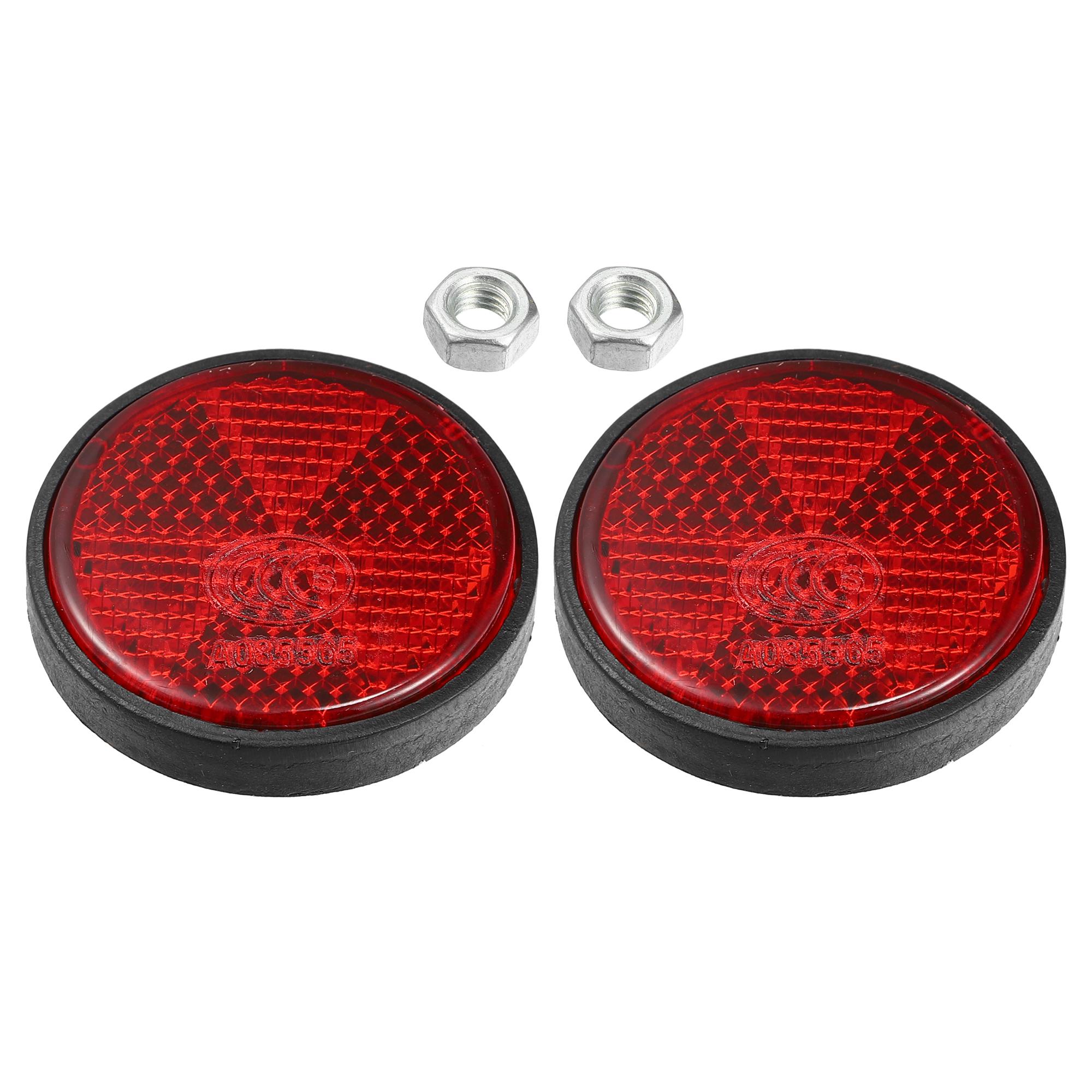 Motoforti 2-4 Pcs Front Lower Fork Reflector Sticker Rear Saddlebag Reflective Cover Universal Round Red with 6mm Screw