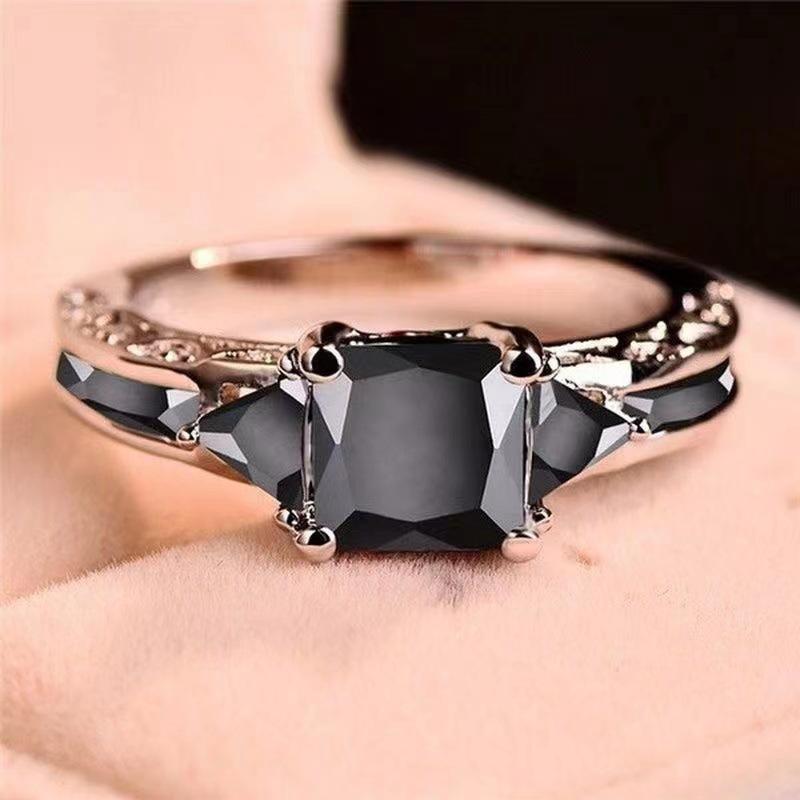Neuer Vintage Mode Hohl gefasster Schwarzer Zirkonia Ring für Damen, Fingerring im Partnerlook 11 schwarz