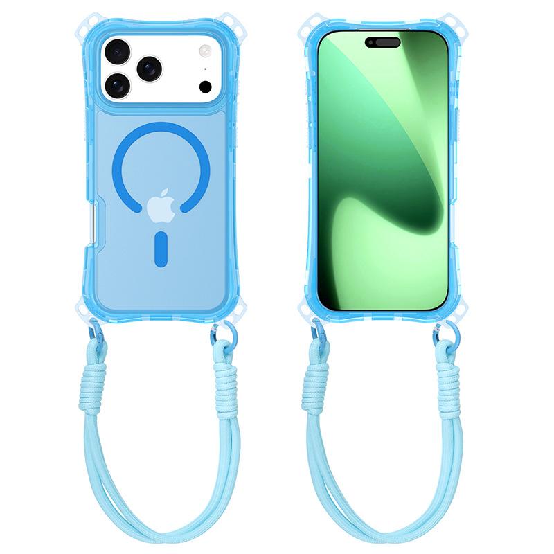 For Apple 17 Mobile Phone Case for IP17PROMAX Three-in-one Skin-sensitive Magnetic Phone Case Small Four-corner Lanyard