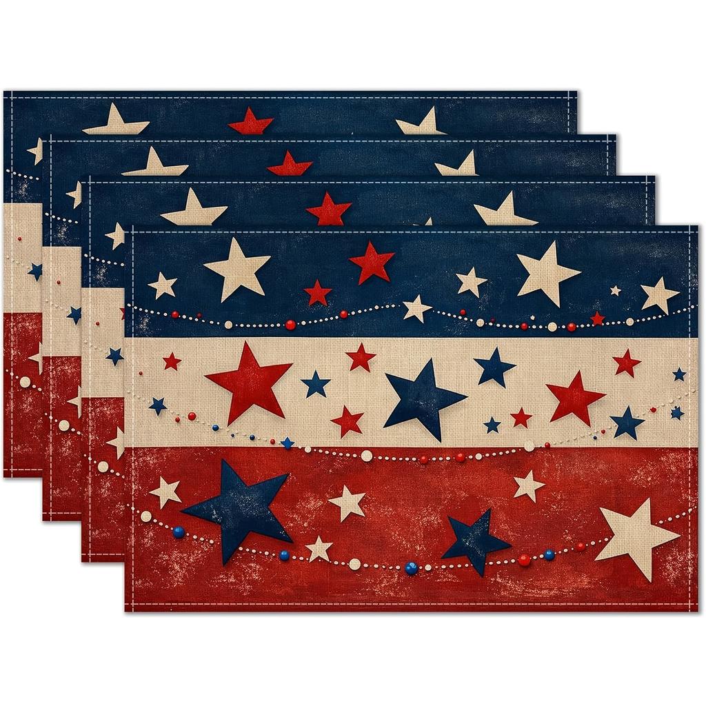American Retro Vintage Vintage Star Shaped Placemat, Independent Day Dining Table Mat, Patriotic Style Insulated