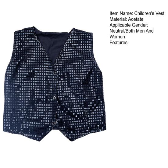 Children's Sequin Vest for Boys Stage Performance Costume Kids Hip-hop Jazz Dance Waistcoat Loose Fit Vest for Parties Performances