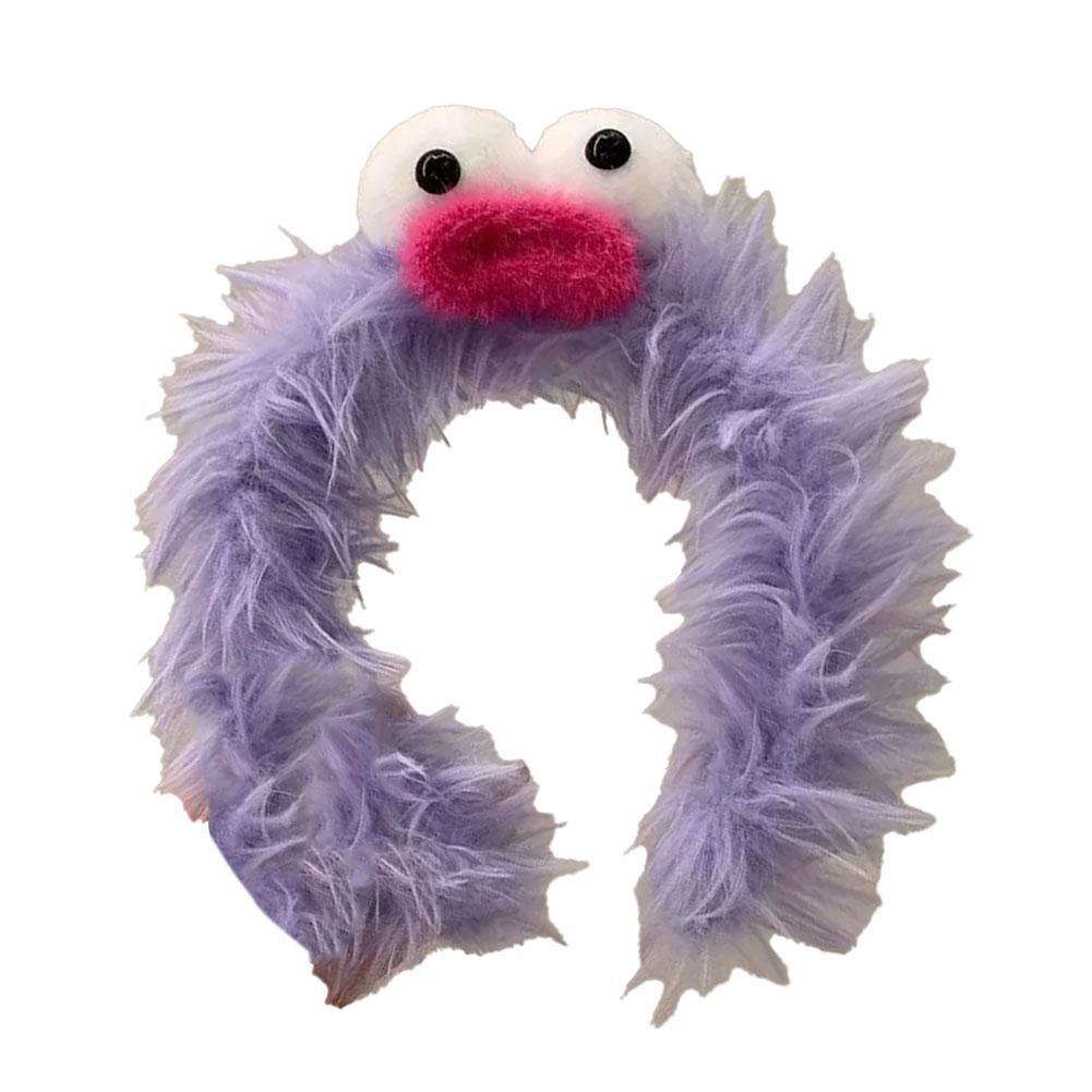 Funny Furry Monster Headband with Big Eyes, Plush Cartoon Headdress for Women Adults Face Washing & Party Wear Costume Cosplay