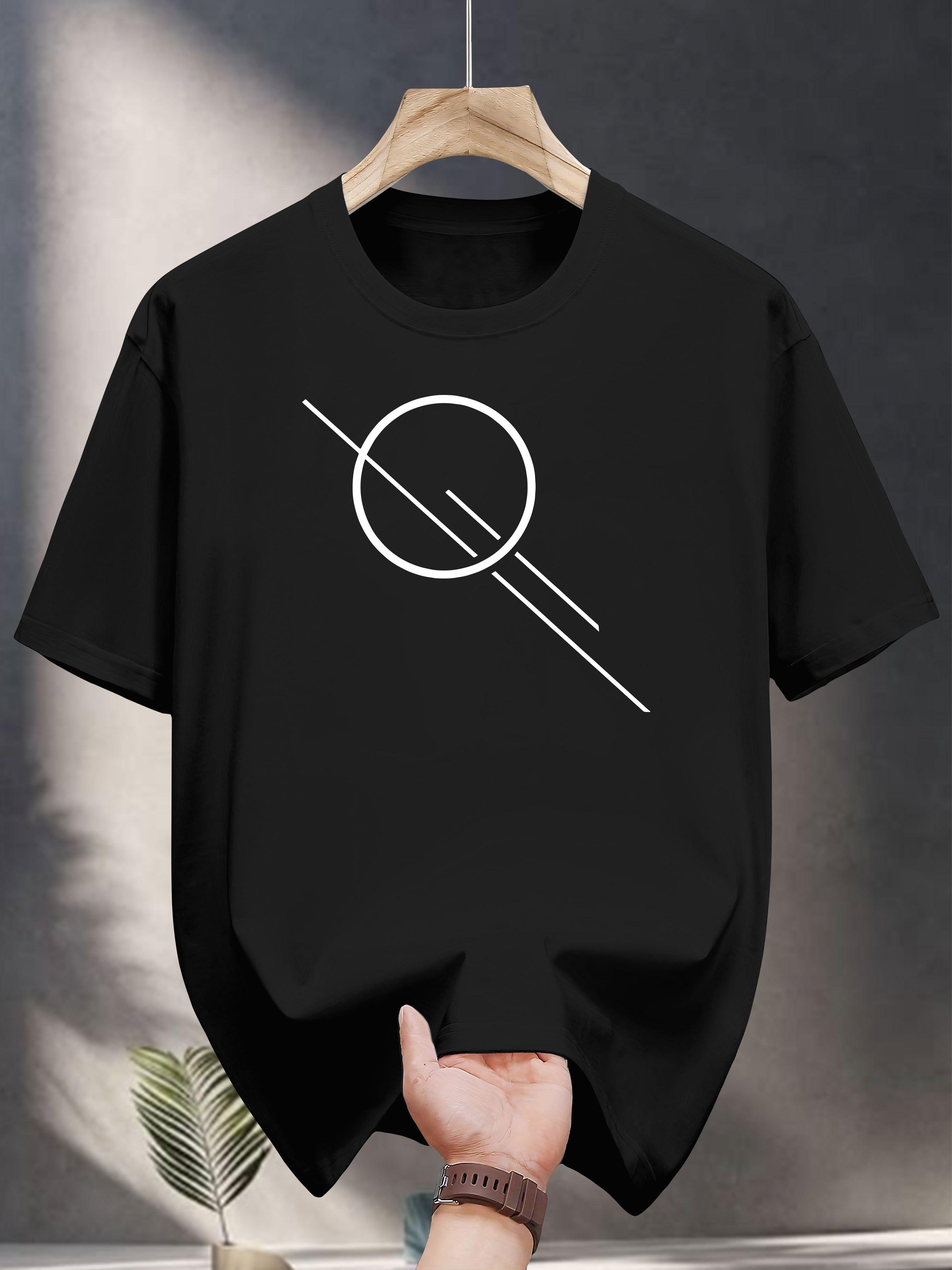 

200g 100% Cotton Short Sleeve T-shirt with Abstract Geometric Print - Black & White Casual Summer Tee M