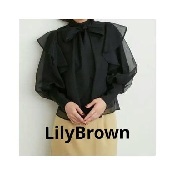[Good Condition] LILY BROWN Organza Ruffle Frill Bow Blouse Black