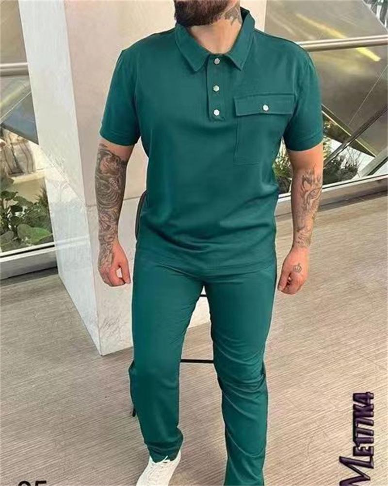 2023 European & American Men's Polo Shirt + Long Pants Sports Set - Spring/Autumn Casual Style