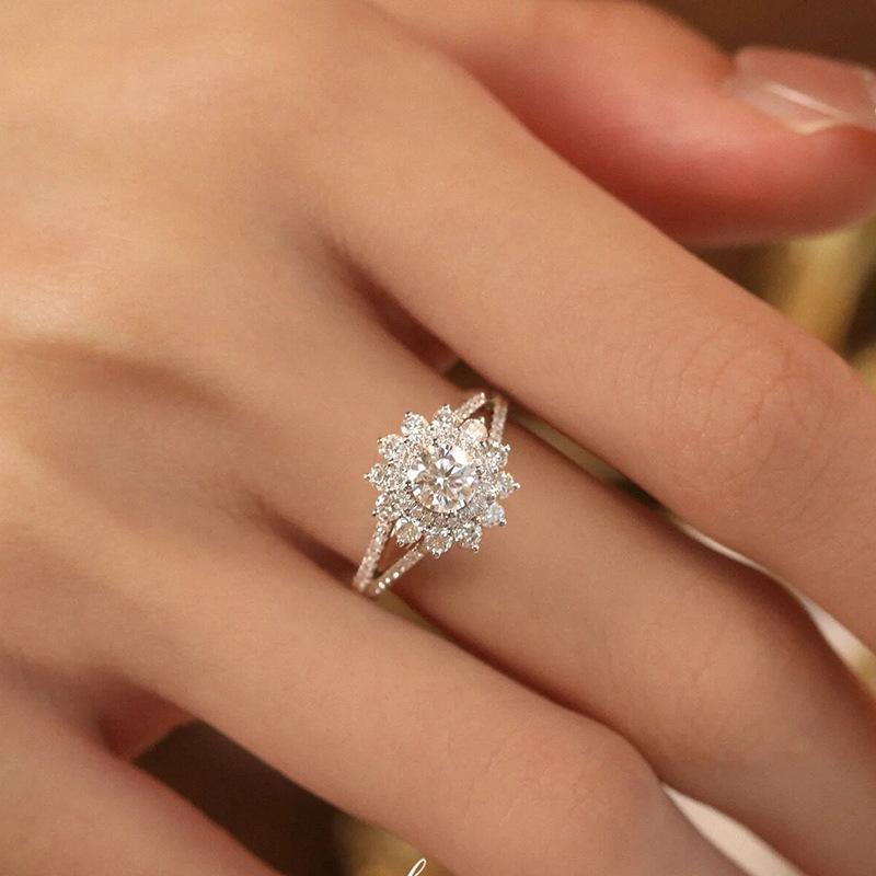 Luxury Prong Set Zircon Flower Ring Anniversary Gift Wedding Ring 925 Stamp Party Birthday Fashion Jewelry