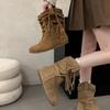 Autumn and Winter New Retro Strap Fringed Short Boots Martin Boots Women's 2025 Korean Version Korean Version Popular Casual Knight Boots